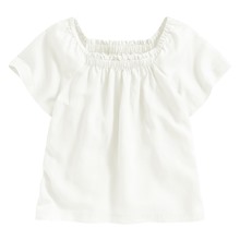 亞麻混紡方領寬版上衣-女