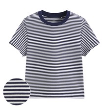 棉質羅紋條紋短版T恤-女