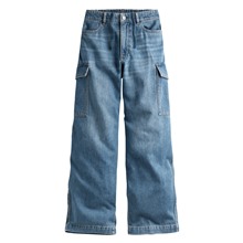 工裝牛仔寬褲-女