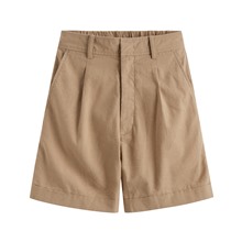 棉麻打褶五分褲-女