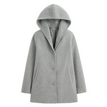 仿毛呢排釦連帽大衣-女