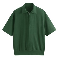 粗紡半開襟五分袖寬版上衣-男