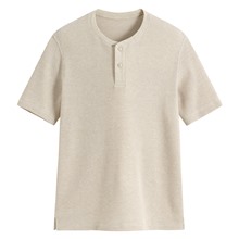 華夫格亨利領寬版T恤-男