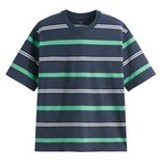 純棉寬版條紋圓領T恤-男