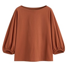 絲光棉寬鬆船領七分袖上衣-女
