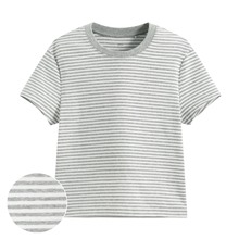 棉質羅紋條紋短版T恤-女