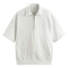 粗紡半開襟五分袖寬版上衣-男