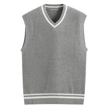 粗針V領寬版針織背心-男