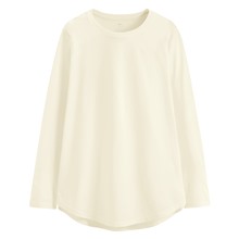 絲光棉寬鬆圓領長版T恤-女