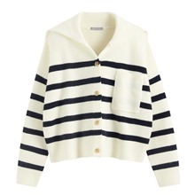 翻領寬版條紋開襟衫-女