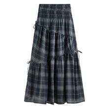 格紋綁帶蛋糕長裙-女