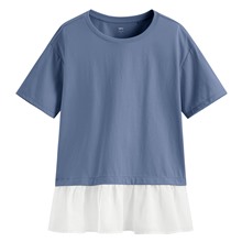 柔滑棉寬鬆雪紡拼接上衣-女