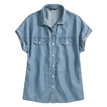 輕薄牛仔短袖襯衫-女