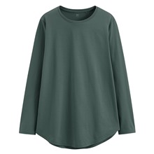 絲光棉寬鬆圓領長版T恤-女