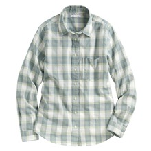 輕薄格紋長袖襯衫-女