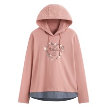 假兩件印花連帽T恤-女