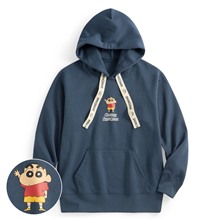 蠟筆小新刷毛印花織帶連帽衫-03-男