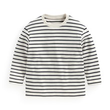 磨毛柔棉條紋圓領長袖T恤-童