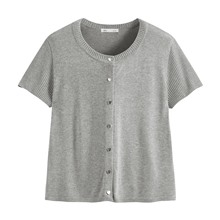 愛心釦短版透膚針織外套-女