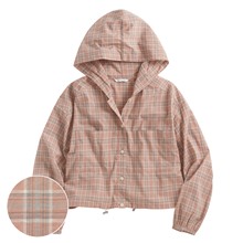 輕薄格紋連帽外套-女