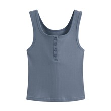 羅紋亨利領短版背心-女