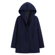 仿毛呢排釦連帽大衣-女