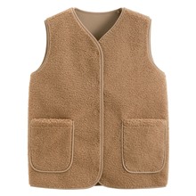 仿羊羔絨寬版背心-女