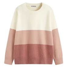 寬版配色圓領毛衣-女