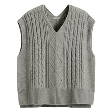 麻花寬版落肩V領針織背心-女