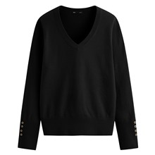 柔軟V領鈕釦毛衣-女