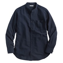 棉麻立領長袖襯衫-男