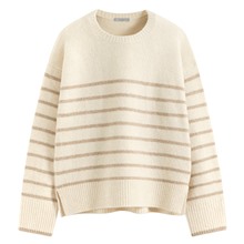 柔軟舒適條紋圓領毛衣-女