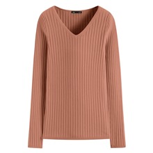 柔軟羅紋V領毛衣-女