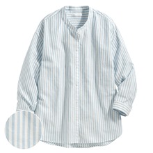 棉麻條紋七分袖襯衫-女