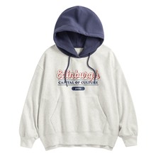 刷毛寬鬆文字連帽衫-女