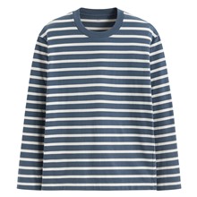 純棉寬版條紋長袖T恤-男