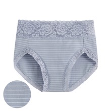 棉質蕾絲條紋高腰內褲-女