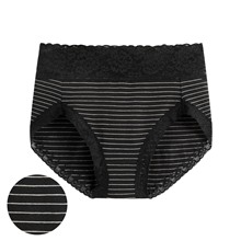 棉質蕾絲條紋高腰內褲-女