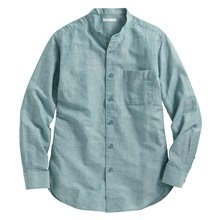 棉麻立領長袖襯衫-男