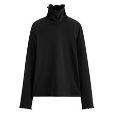 羅紋木耳邊高領長袖T恤-女