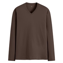 純棉V領長袖T恤-男