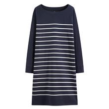 柔滑棉條紋長袖洋裝-女