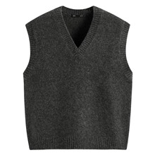 粗針混紡V領針織背心-女