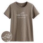 竹節棉花草文字印花T恤-女