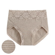 棉質蕾絲條紋高腰內褲-女