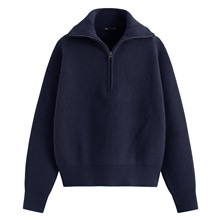 粗針半開襟拉鍊式毛衣-女