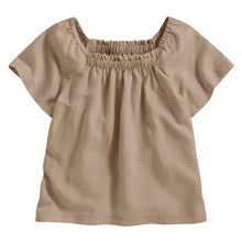 亞麻混紡方領寬版上衣-女