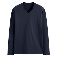 純棉V領長袖T恤-男