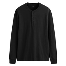 竹節棉亨利領長袖T恤-男