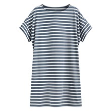 柔滑棉條紋寬鬆洋裝-女